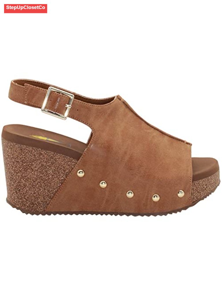 Cork Wedge Sandals With Adjustable Ankle Buckle, Eva Insole, Rubber Outsole